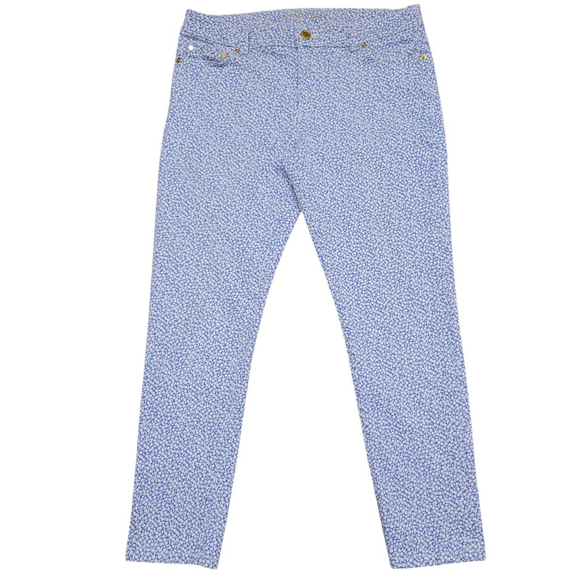 Michael Kors Womens Izzy Printed Cropped Skinny Jeans Blue/Wht Floral Size 8 - Picture 1 of 6